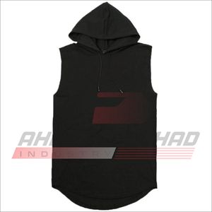 Débardeur à capuche sans manches pour homme, style hip-hop décontracté, couleur unie, avec lacets, en tissu peigné, impression numérique, vierge - Product Image 1