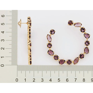 Luxury 18K <b>Solid</b> Gold Plated Amethyst <b>Hoop</b> <b>Earrings</b> Women's Geometric Claw Setting Everyday Wear Jewelry - Product Image 3