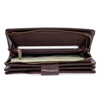 Dompet Panjang Kulit Asli Trendy Custom Unisex Desain Minimalis Lipat Warna Coklat untuk Penggunaan Sehari-hari