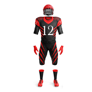 American Football Uniform Set Men's Black Red Striped Sublimated Jersey Pants Gloves <b>Socks</b> Fitted <b>Moisture</b> Wicking All Seasons - Product Image 1
