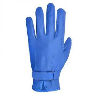 Gants d'équitation bleus en cuir de chèvre à doigts entiers avec fermeture à boucle, respirants, unisexes, pour l'équitation en extérieur - Product Image 6