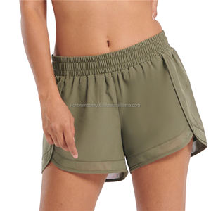 Pantalones cortos deportivos de cintura alta para mujer, pantalones cortos de Yoga impermeables transpirables de secado rápido, estilo informal, teñido liso, 100% de algodón - Product Image 2