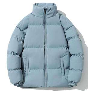 Men's Solid Color Hooded Collar Fleece Puffer <b>Jacket</b> Polyester Filled <b>Waterproof</b> Zip-Up Winter Coat Casual High Street Outerwear - Product Image 5