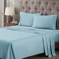 Parure de draps 4 pièces personnalisable en coton brossé doux 100% coton, 300 fils, tissée, toutes saisons, couleur unie