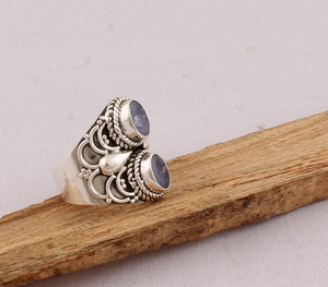 Artisan Tanzanite Ring 925 <b>Solid</b> <b>Silver</b> Vintage Dotted Band Handmade Blue Stone Ring Bohemian Style Fine Jewelry Manufacturer - Product Image 5