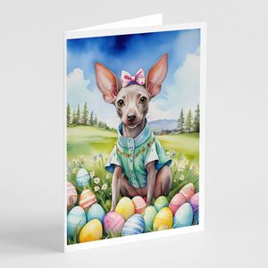 Whimsical American Hairless Terrier <b>Easter</b> Egg Hunt <b>Pack</b> of 8 A7 Size 5x7 Blank Greeting <b>Cards</b> with Envelopes for Note Writing - Product Image 1