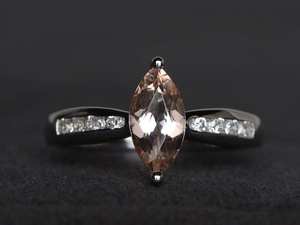 Anillo de Boda de Morganita, Morganita Rosa Natural, Corte Marquesa, Gema Rosa, Plata de Ley, Regalos, Joyería - Product Image 6