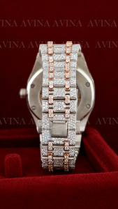 Reloj de Lujo de Dos Tonos con Moissanita, Automático, Estilo Hip Hop para Hombre |   Reloj con Diamantes Incrustados |   Reloj de pulsera mecánico en oro rosa y plata - Product Image 3