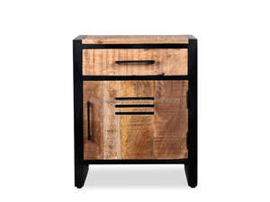 Mesa de Noche Industrial de Madera de Mango con Estructura Metálica, Mesita de Noche de Madera con Cajón y Puerta, Mueble Auxiliar para Dormitorio - Product Image 2