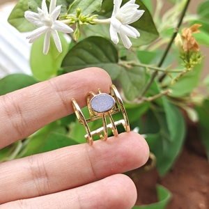 Anillo de banda ancha de ágata azucarada natural en oferta, de latón macizo chapado en oro de 18k con gema ovalada, anillos ajustables de cuatro capas, joyería - Product Image 4