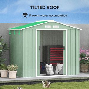 Casetta da Giardino Verde Chiaro 7FT X 4FT con Porte Scorrevoli e Prese d'Aria, per Attrezzi da Giardino, con Base in Legno e Lega, per Cortile, Patio, Prato - Product Image 4