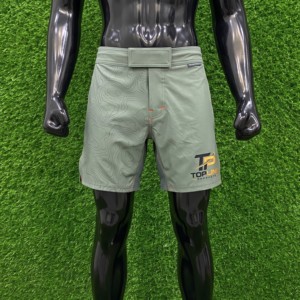 Shorts MMA pour hommes Topline Products, coupe athlétique, évacuation de l'humidité, impression par sublimation, design topographique vert - Product Image 1