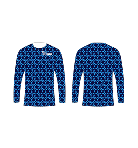 Custom Sublimated Long Sleeve T-<b>Shirt</b> Dark Blue Light Blue Pixel Pattern Crew Neck Performance Sports Wear Ferocious Clothing - Product Image 1