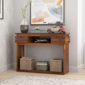 Meuble de salon minimaliste en bois massif fait main, hauteur réglable, avec 2 tiroirs et rangement ouvert, design moderne pour la maison - Product Image 4