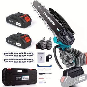 Mini Motosega Elettrica da 6 Pollici Senza Fili con 2 Batterie e Blocco di Sicurezza per Taglio Legna e Potatura Alberi in Cortili - Product Image 1