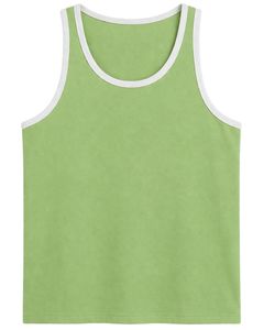 Camiseta sin mangas para hombre, personalizada, verde claro con ribete blanco, chaleco de algodón, informal, para verano, gimnasio, entrenamiento, fitness, color sólido. - Product Image 1