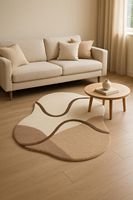 Mid Century Boomerang Machine Tufted Wool Rug with Geometric Pattern Cut Pile for Modern Vintage Lounge Floor Carpet
