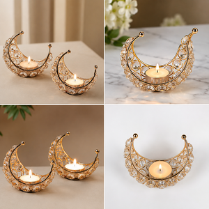 Luxury <b>Crystal</b> Crescent <b>Moon</b> Tealight Candle Holder Set – Elegant Gold Decorative Candle Holders for Home & Table Décor - Product Image 4