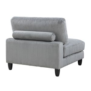 Sedia Senza Braccioli con Gambe in Legno Massello e Rivestimento in Velluto a Coste Grigio, 1 Pezzo con Cuscino Morbido, Arredamento per Soggiorno - Product Image 4