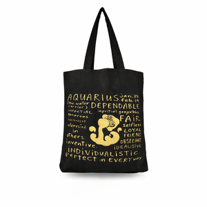 Sac fourre-tout en toile imprimé personnalisé avec motif Aquarius doré |   Sac de courses réutilisable, grand format 37x43cm, écologique, élégant, sac fourre-tout - Product Image 3