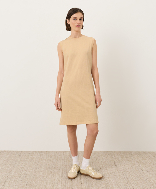 Crew Neck Sleeveless Knee-Length Cotton Dress Natural Waist Straight Silhouette Minimalist Casual Daily Wear Casual Daily Wear