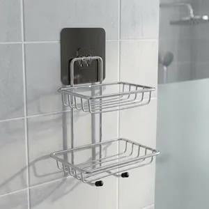 <b>Wall</b> Mounted Double Layer Soap Dish Holder Stainless Steel Soap <b>Storage</b> Rack Rustproof <b>Wall</b> <b>Hanging</b> Soap Saver Organizer - Product Image 6