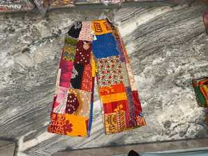 Pantalones Anchos de Algodón con Patrón de Parches Kantha, Hechos a Mano, Unisex, Estilo Bohemio, Ecológicos y Transpirables, Pantalones Indios para Mujer - Product Image 4