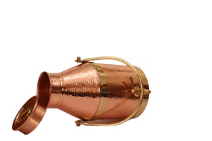 Pot à eau Matka en cuivre pur de qualité supérieure, 100 % cuivre, avec design martelé, robinet en laiton et poignée de transport - Product Image 3