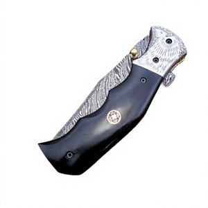 Nouveau couteau pliant DIY OEM Tracker en acier Damas avec manche en corne de taureau, système Liner Lock, lame pointe clip de 2 mm pour le camping et la chasse en extérieur - Product Image 5