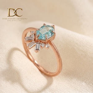 Anillo Elegante de Oro Rosa Sólido de 14 Quilates con Diamante Cultivado en Laboratorio y Yag Paraiba Azul Cultivado en Laboratorio, Joyería Certificada IGI para Mujer - Product Image 6