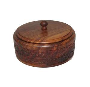 Casserole en bois avec couvercle, récipient de stockage pour roti et chapati |   Vernis écologique non toxique - Finition naturelle - Product Image 6