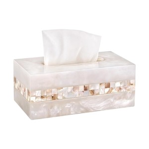 Caja de pañuelos rectangular de alta gama con incrustaciones de nácar y madera hecha a mano para decoración del hogar - Product Image 1