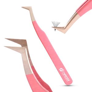 Pinces à épiler pour extensions de cils en acier inoxydable de précision, antistatiques, pointe rose, argent, outils de greffe de cils avec votre logo - Product Image 1