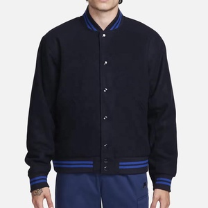 Men's Navy Blue Varsity Jacket Regular Fit Mandarin Collar Covered Button Solid Color High Street Style <b>Winter</b> <b>Wear</b> 2027 - Product Image 3