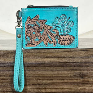High Quality Turquoise Tooled Leather <b>Slim</b> <b>Card</b> <b>Holder</b> Clutch Western Style Genuine Leather Floral Coin & Credit <b>Card</b> <b>Holder</b> - Product Image 2