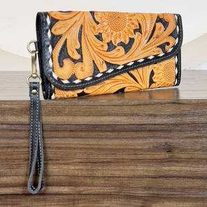 2026 Luxury Designer Tooled Leather Floral Pattern <b>Women</b> Clutches High Quality Stylish Cash & <b>Card</b> Holder Long <b>Wallet</b> Evening - Product Image 3