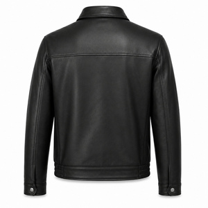Veste de moto décontractée slim fit en cuir véritable pour homme avec logo frontal, style vintage streetwear - Product Image 2