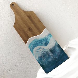 Premium Wood And Emerald Green Resin Cutting Board Luxury Gold <b>Foil</b> Epoxy Charcuterie Serving Platter With Handle For <b>Kitchen</b> - Product Image 2