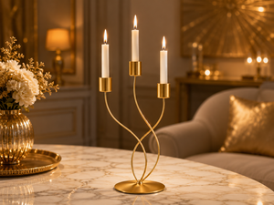 Candélabre en fer à trois chandelles, support décoratif moderne pour bougies, centre de table de Noël fait main - Product Image 1