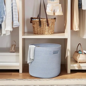 Sky Blue Round Macrame <b>Basket</b> For Bedroom Organizer Stores Extra Pillows Clothes And Accessories Or Laundry Storage <b>Basket</b> - Product Image 4