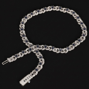 Luxury Iced Out Hip Hop Cuban Link Chain <b>Necklace</b> with Blue Stone Star Design Premium Diamond Look Statement Jewelry for Men - Product Image 4