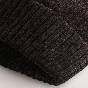 New Arrival Custom Logo Winter Warm Premium Soft High Quality Outdoor Chocolate <b>Brown</b> Chenille Solid Casual Unisex Beanies - Product Image 5