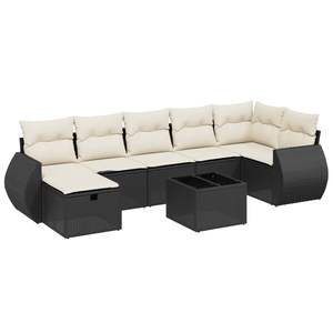 Ensemble de canapés de jardin en polyrotin noir avec verre trempé, acier et tissu – Mobilier d'extérieur élégant - Product Image 2