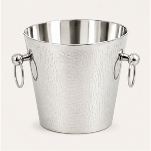 Seau à glace en acier inoxydable avec texture croco, seau à champagne et à vin en métal martelé avec poignées en anneau pour hôtel - Product Image 3
