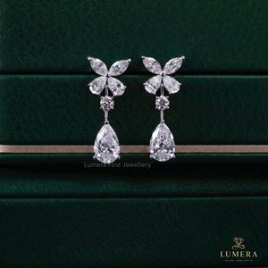Fancy Yellow Pear Cut Lab Grown Diamond Halo Dangle <b>Earrings</b> Marquise Leaf Floral Top 14K Gold Statement Luxury Wedding Jewelry - Product Image 1