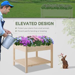 "2-Tier 36x36" Elevated Wooden <b>Planter</b> <b>Box</b> with Shelf for Vegetables Flowers Herbs-Sturdy Fir" - Product Image 6