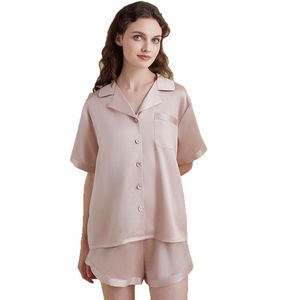 ชุดนอนผ้าซาตินหนานุ่มสำหรับผู้หญิง ผ้ายืด/โพลีเอสเตอร์ ซักแล้วไม่หด ระบายอากาศได้ดี เอวยางยืด นุ่มสบาย แฟชั่นฤดูร้อนใหม่ ODM - Product Image 5