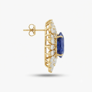 Boucles d'oreilles de luxe ovales en saphir et diamant, pendantes en grappe en or jaune taille marquise pour femme, vente en gros, haute joaillerie - Product Image 4