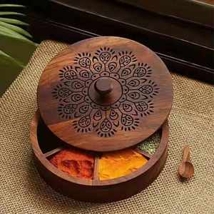 กล่องใส่เครื่องเทศไม้แบบดั้งเดิม เป็นมิตรกับสิ่งแวดล้อม งานแฮนด์เมด ปลอดภัยสำหรับเครื่องล้างจาน เหมาะสำหรับเพิ่มเสน่ห์วินเทจให้กับครัวสมัยใหม่ - Product Image 1