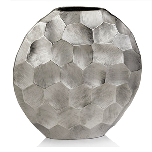 Artisanal Brushed Brass Aluminum Vase - Slim Textured Metal <b>Tabletop</b> Centerpiece for Contemporary Interiors - Product Image 4
